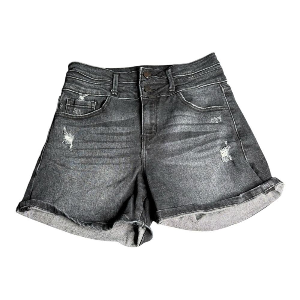 Kancan Kurvy Ultra High Waist Black Two Button Denim Shorts 27
